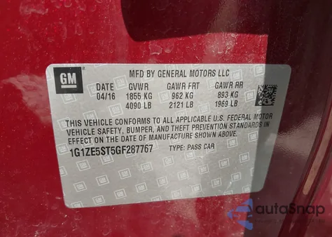 2016 Chevrolet Malibu 1Lt z USA, uszkodzony, nr VIN 1G1ZE5ST5GF287767